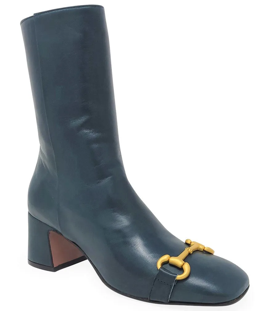 Navy Leather Back Stripe Boot