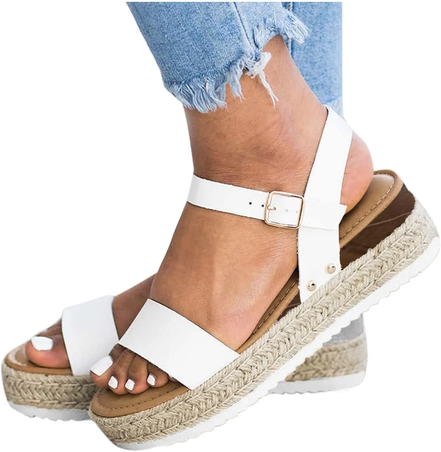 Orthopedic Sandals for Women Flats Leather Platform with Arch Support Summer All Day Walking Casual Sandal