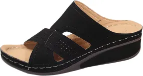 Orthopedic Wedge Sandals for Women Comfortable Orthotic Leather Wedges Slides Platform Heel Arch Support Slip