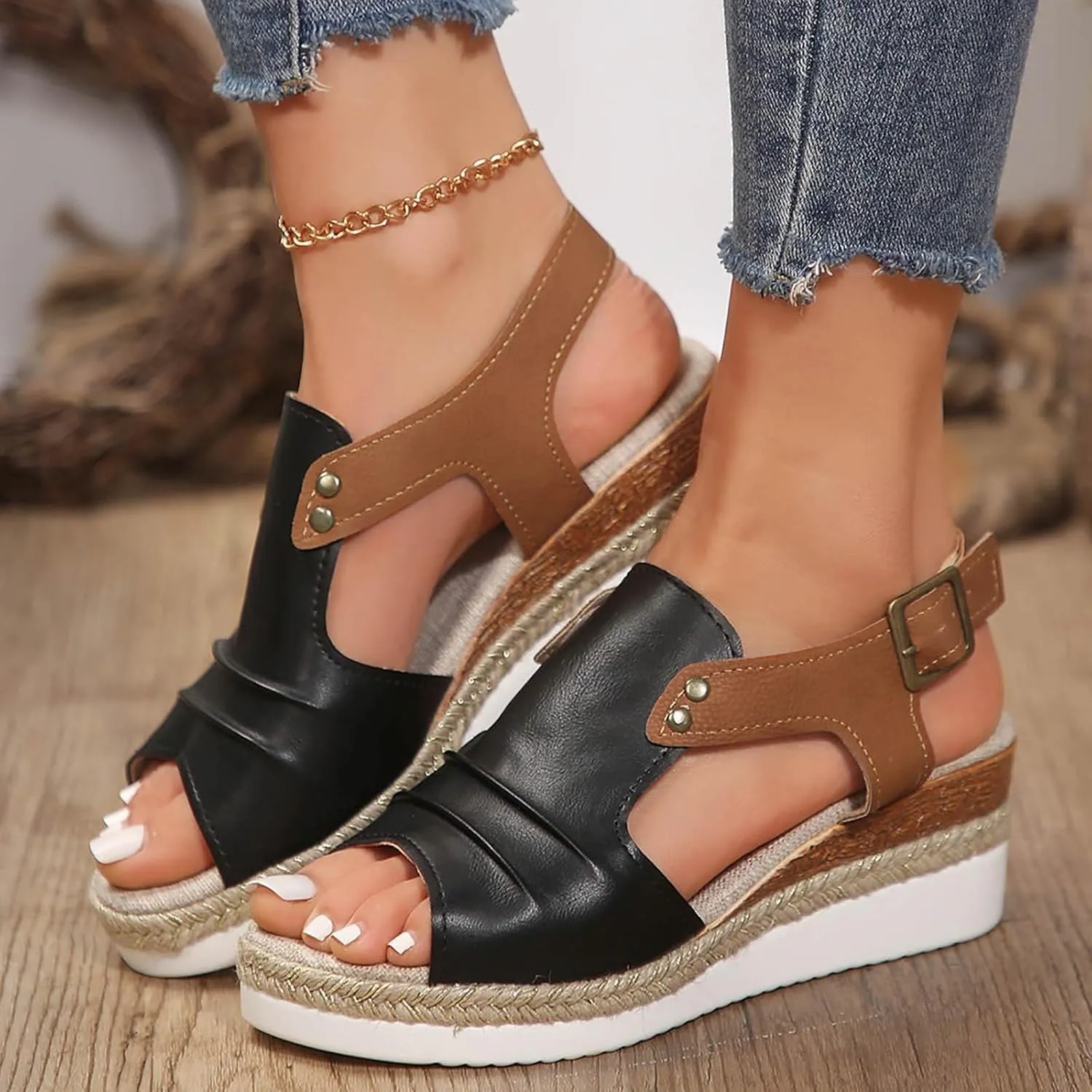 Orthopedic Wedge Sandals for Women Summer Dressy StrappySandals Open Toe Leather Sandals Casual Vacation Beach Shoes