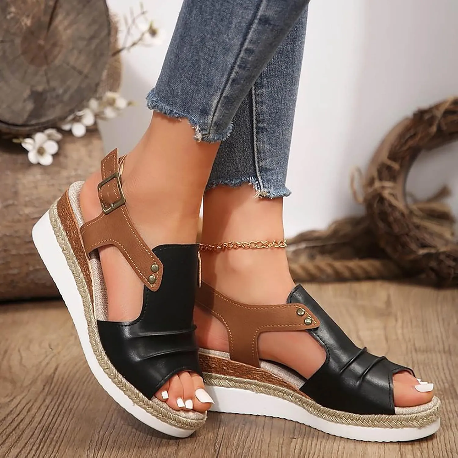 Orthopedic Wedge Sandals for Women Summer Dressy StrappySandals Open Toe Leather Sandals Casual Vacation Beach Shoes