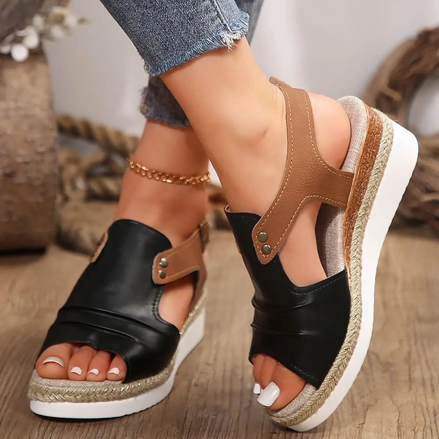 Orthopedic Wedge Sandals for Women Summer Dressy StrappySandals Open Toe Leather Sandals Casual Vacation Beach Shoes
