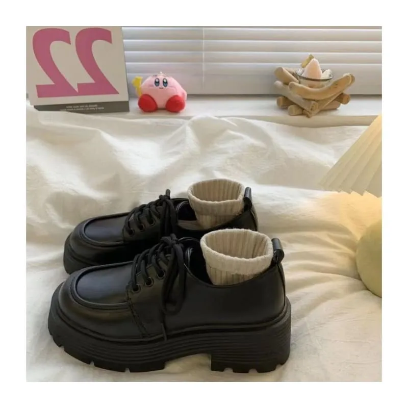Plain Lace-Up Platform Derby Shoes