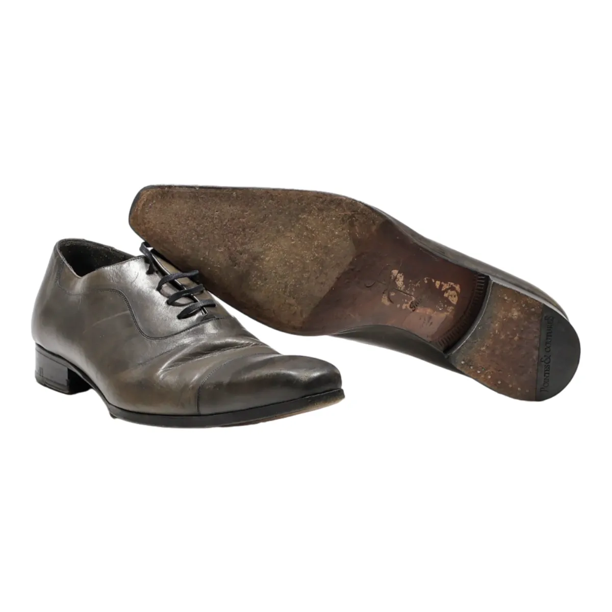 POINTES & COUTURES Oxford Shoes Grey Leather Mens UK 7.5