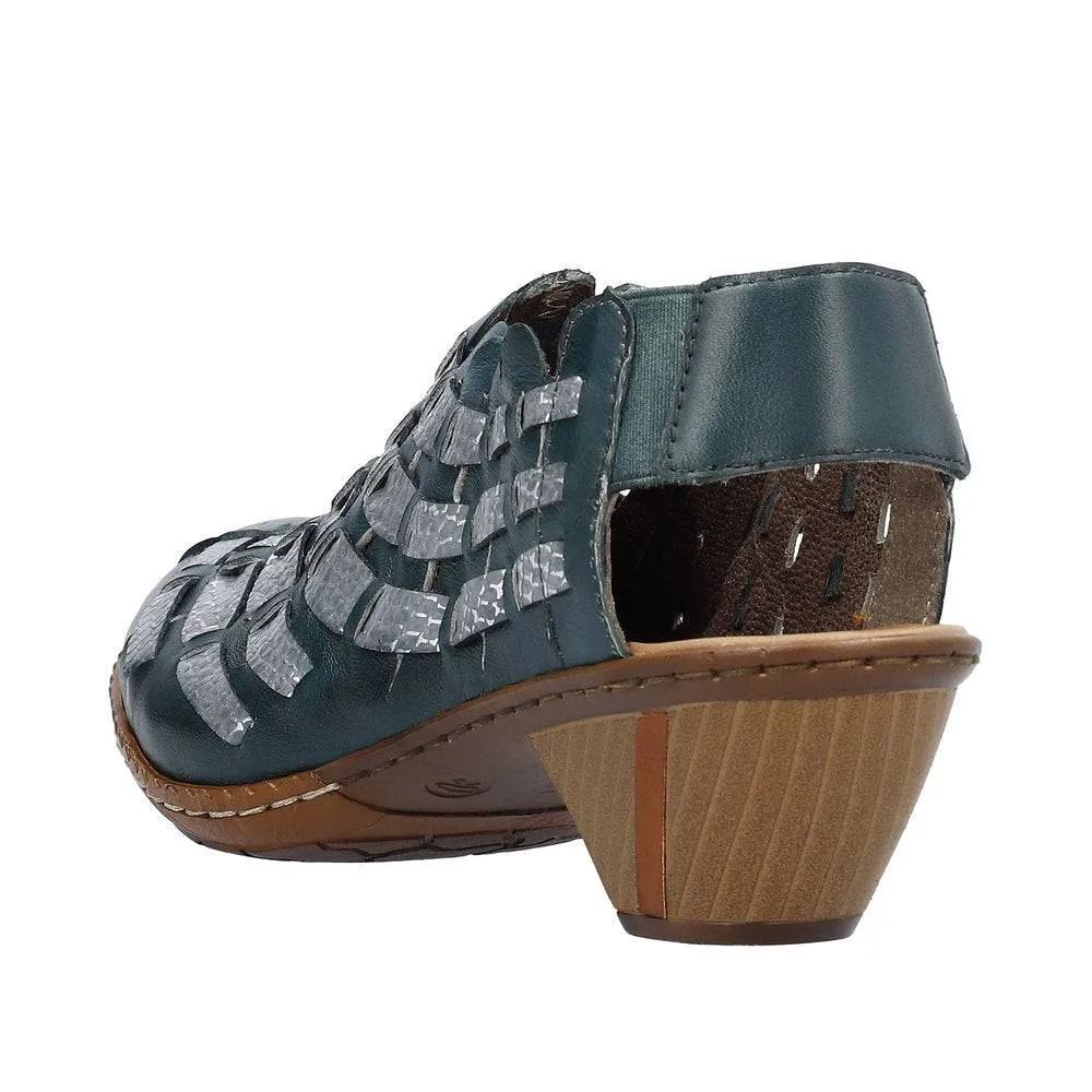 Rieker 46778-10 Ladies Blue & Silver Leather Slip On Sandals