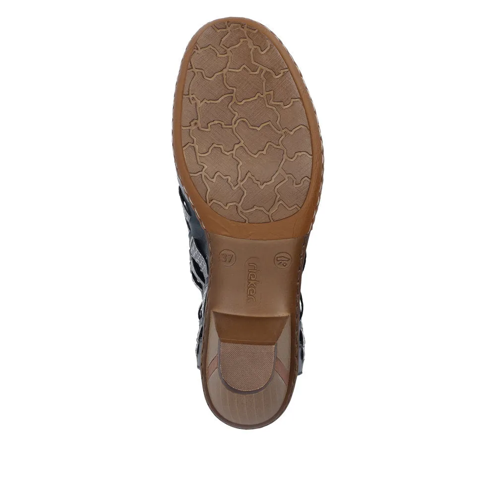 Rieker 46778-10 Ladies Blue & Silver Leather Slip On Sandals