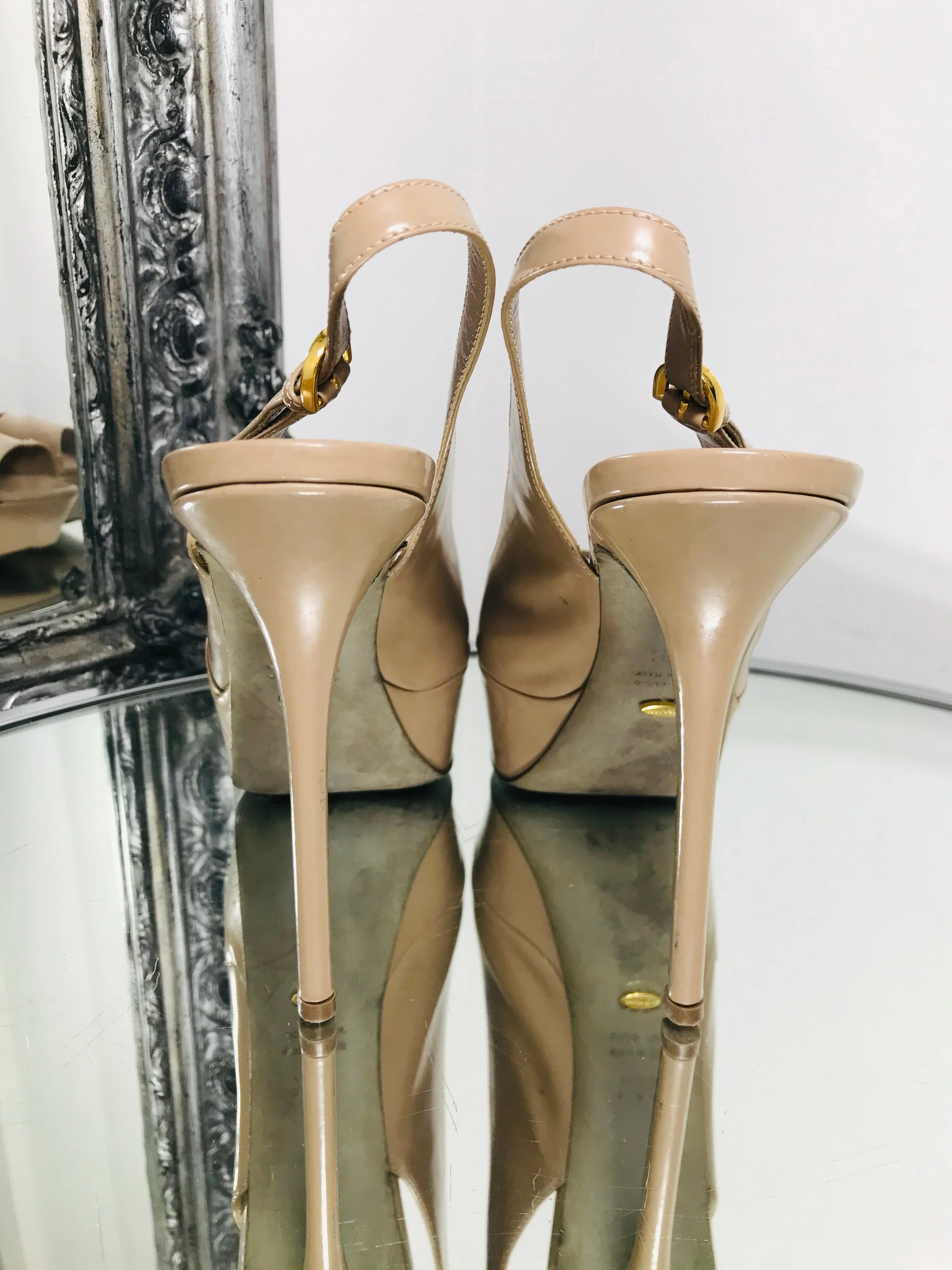 Sergio Rossi Peep Toe Patent Leather Heels . Size 38.5