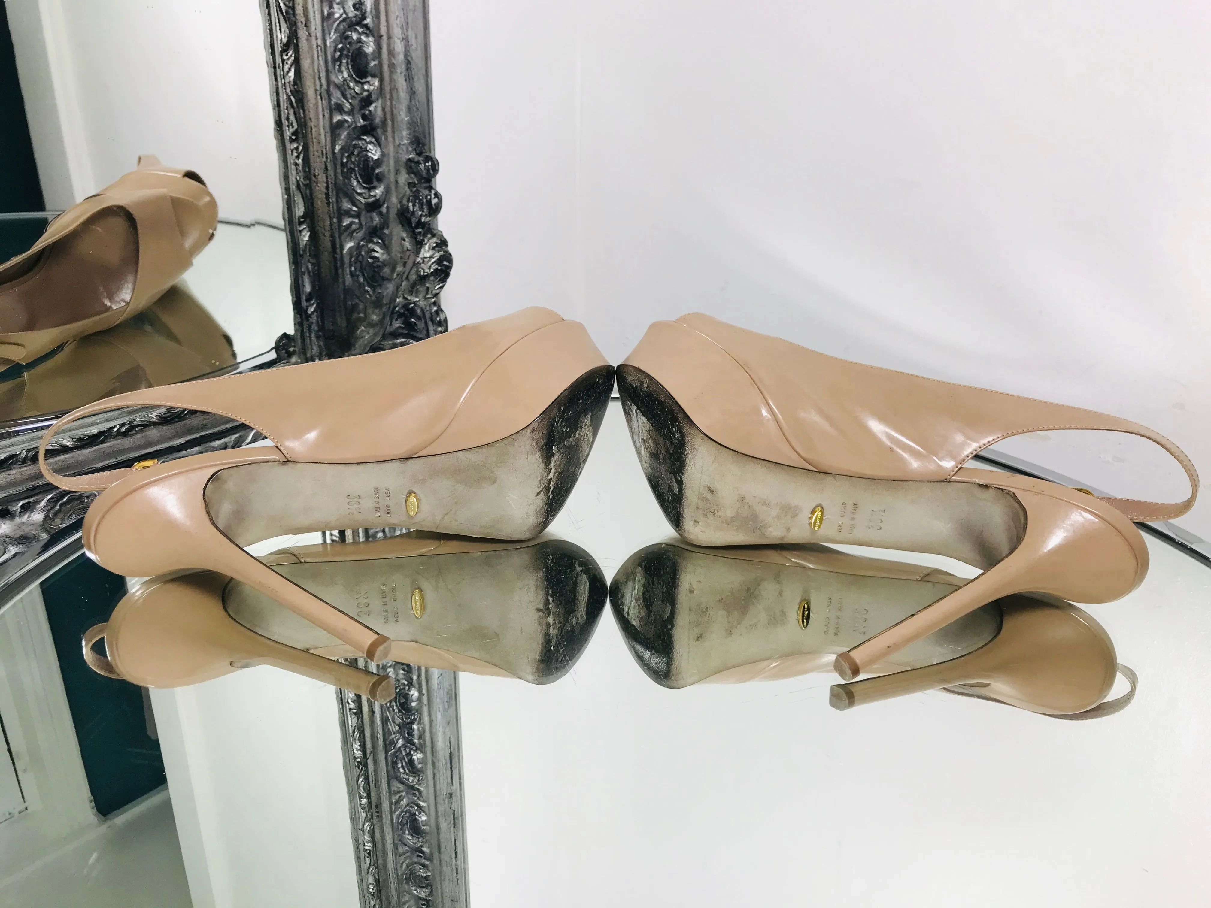 Sergio Rossi Peep Toe Patent Leather Heels . Size 38.5