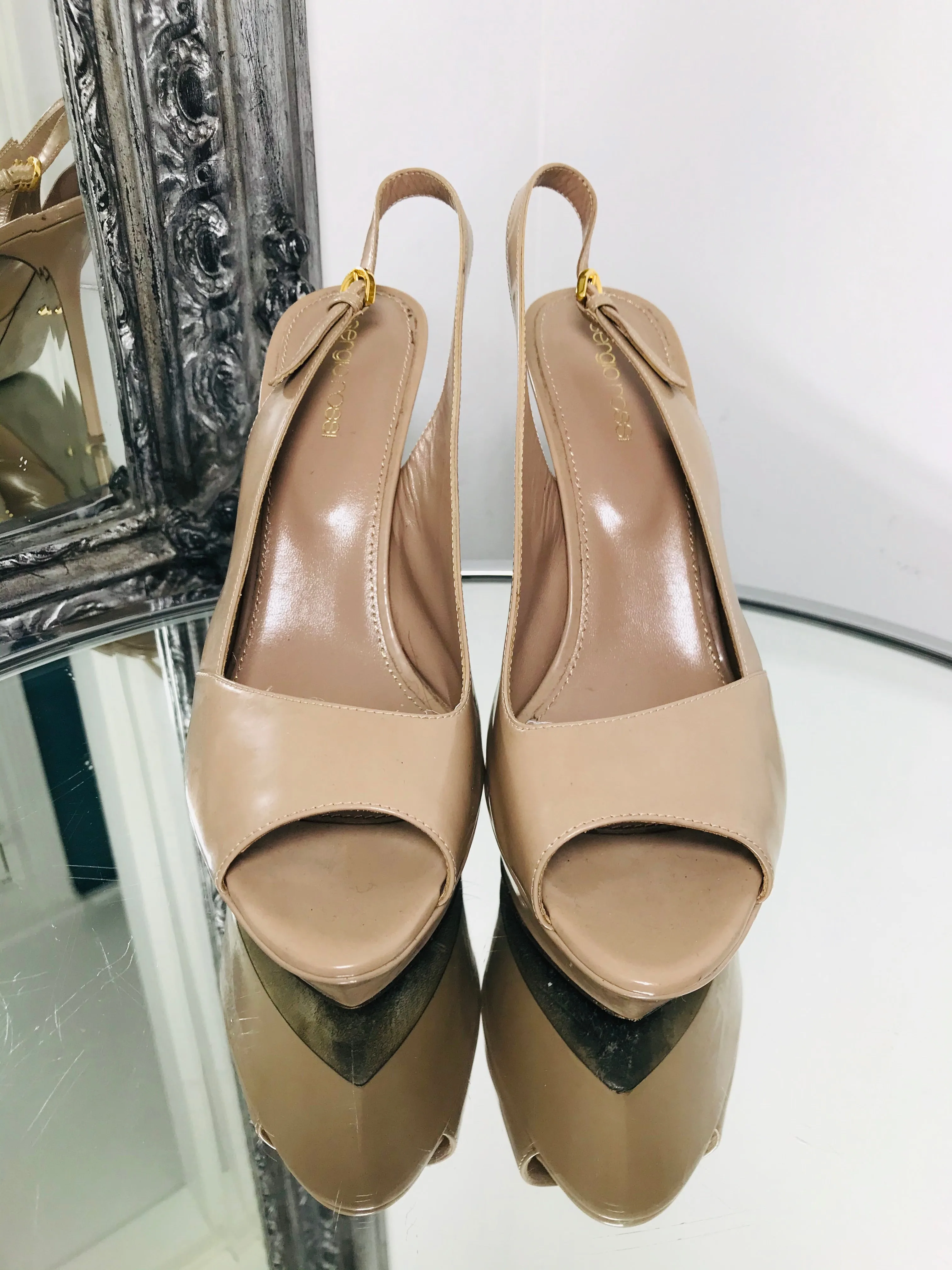 Sergio Rossi Peep Toe Patent Leather Heels . Size 38.5