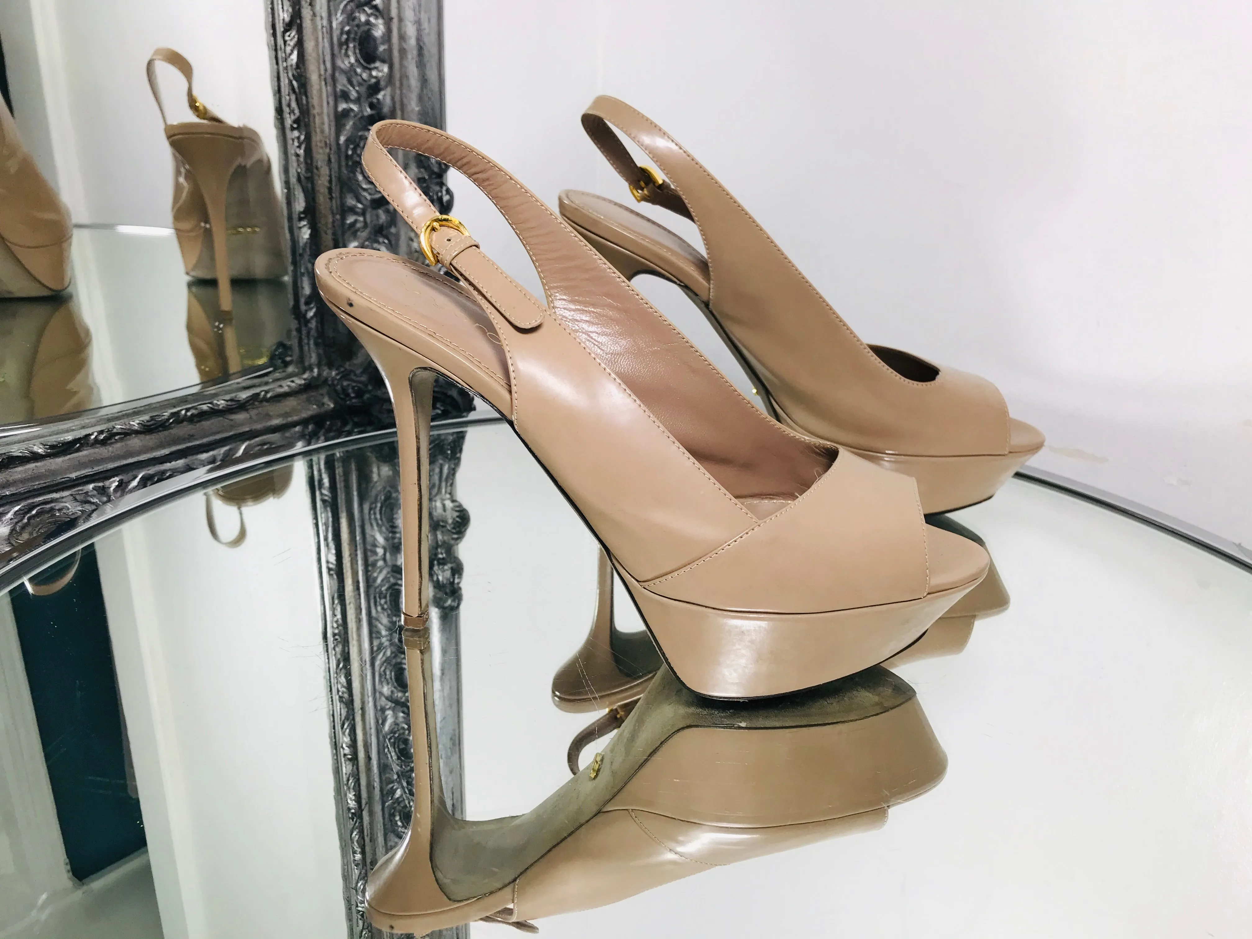 Sergio Rossi Peep Toe Patent Leather Heels . Size 38.5