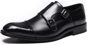 Single Season Dress Oxford Shoes for Men Slip On Double Monk Strap Brogue Cap Toe Leather Block Heel Resistant Non Slip Outdoor Very Popular Among Young People (Color : Black, Size : 9