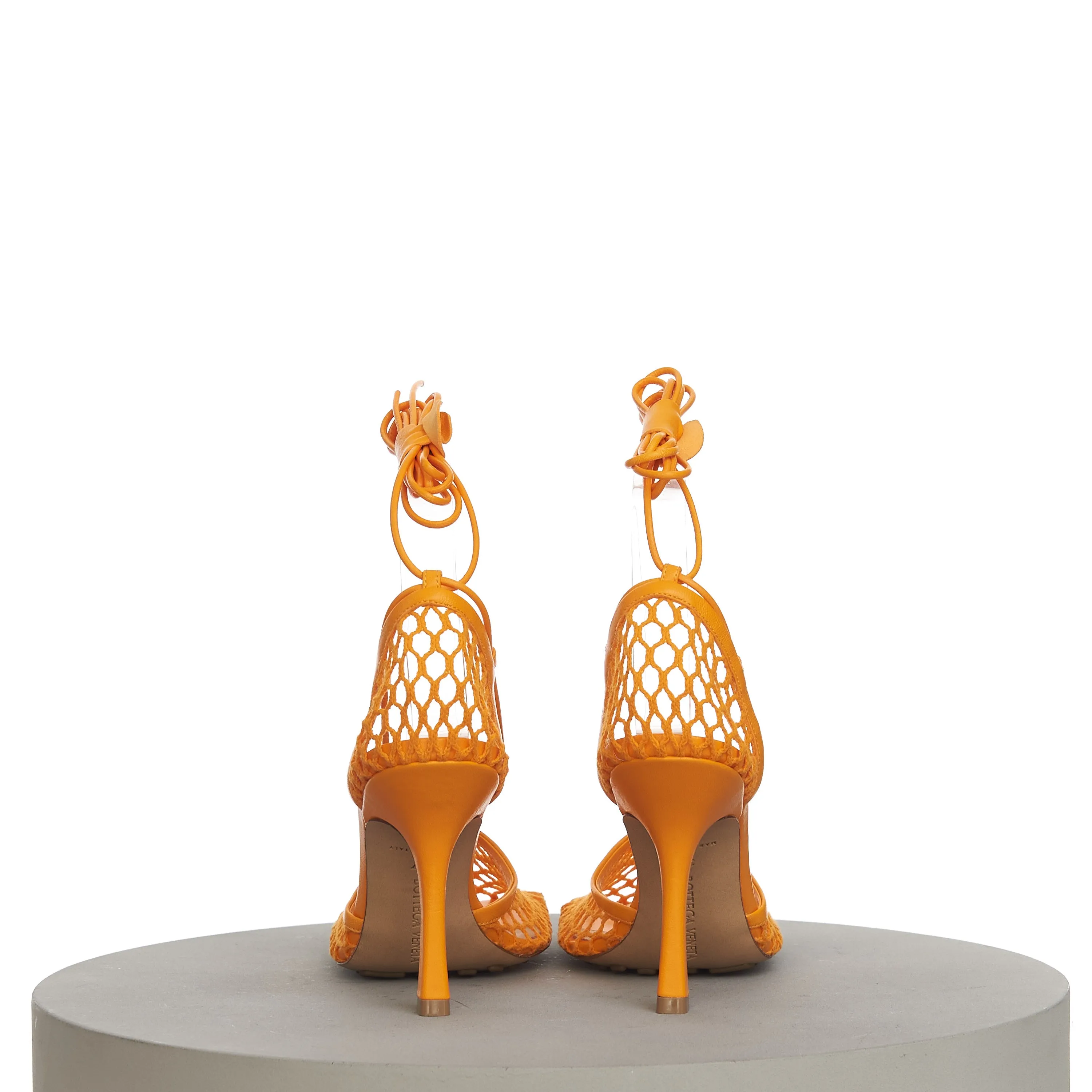 Stretch Sandals In Tangerine Orange Mesh & Leather