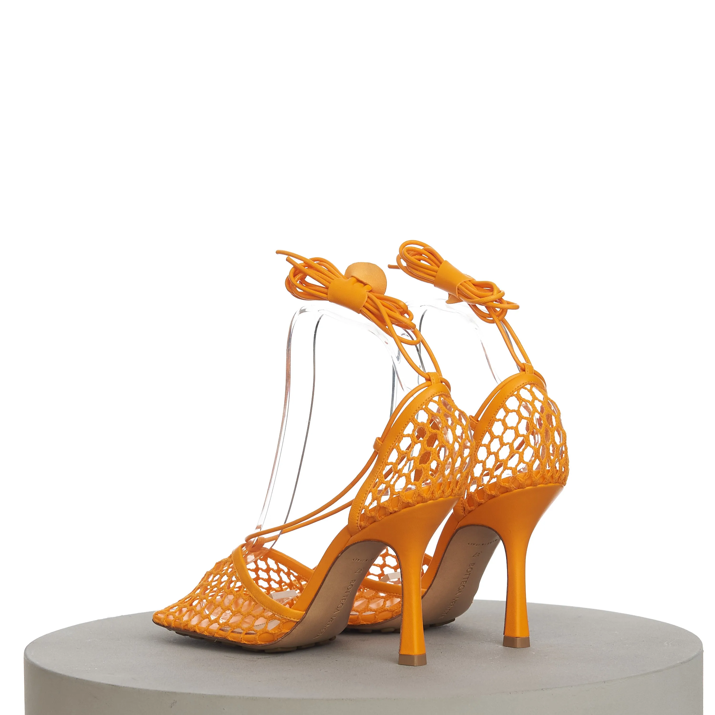 Stretch Sandals In Tangerine Orange Mesh & Leather