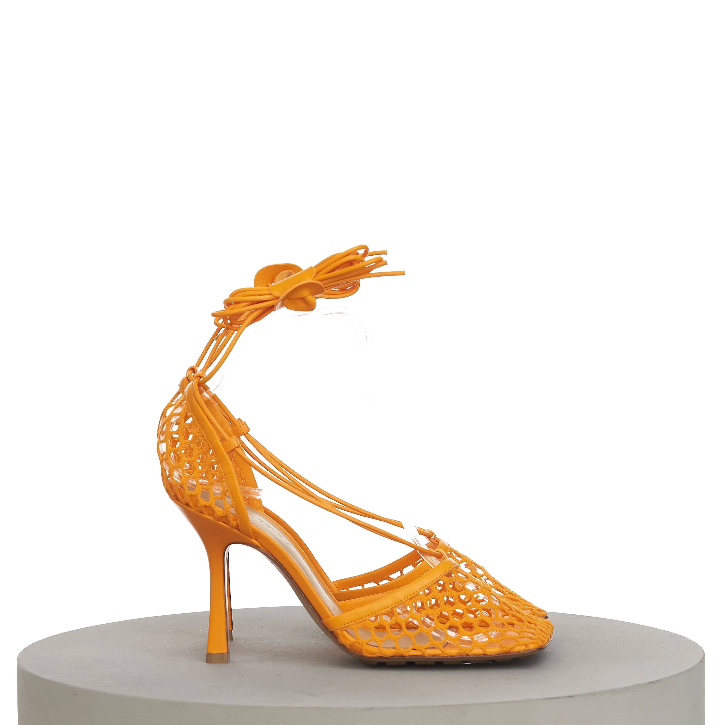 Stretch Sandals In Tangerine Orange Mesh & Leather