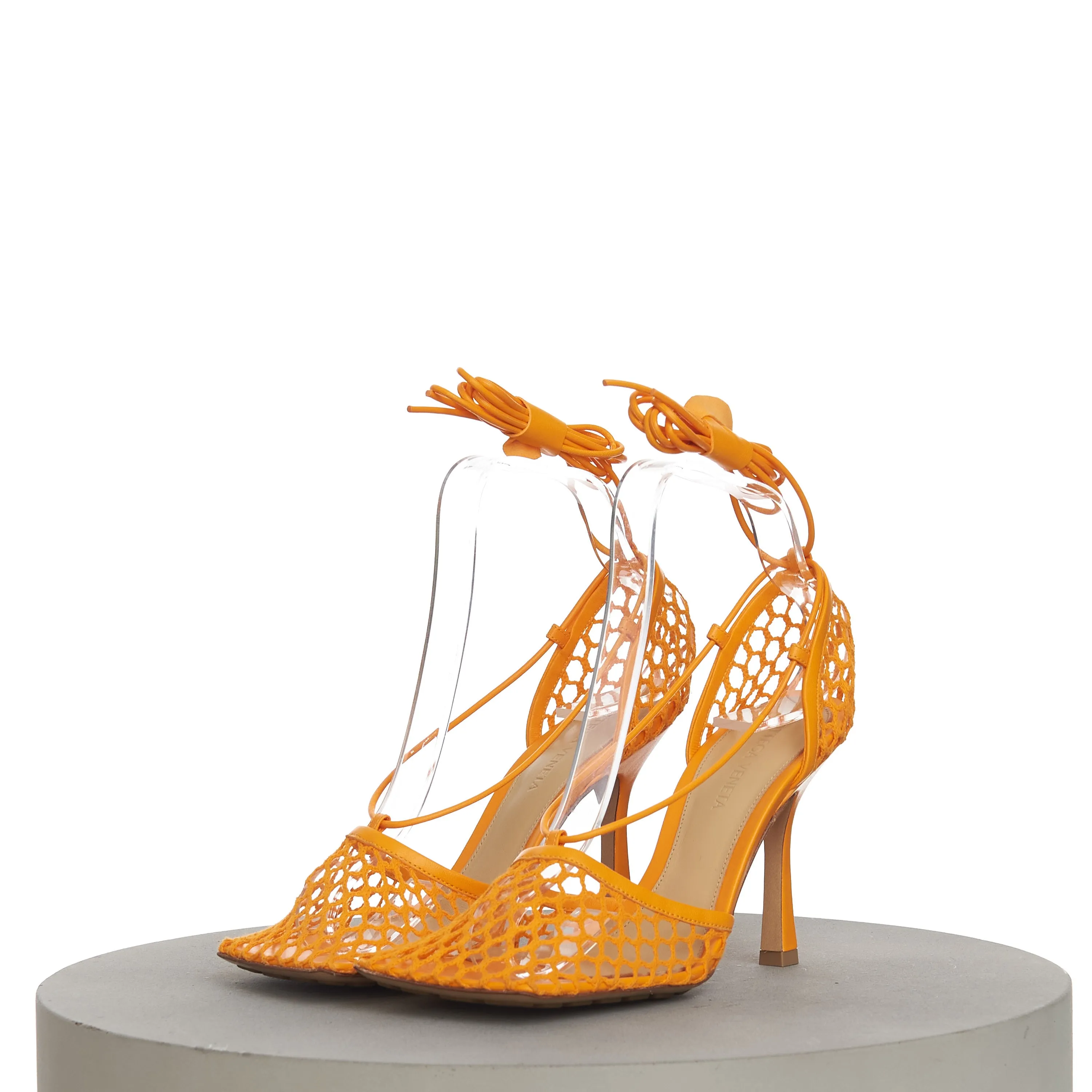 Stretch Sandals In Tangerine Orange Mesh & Leather