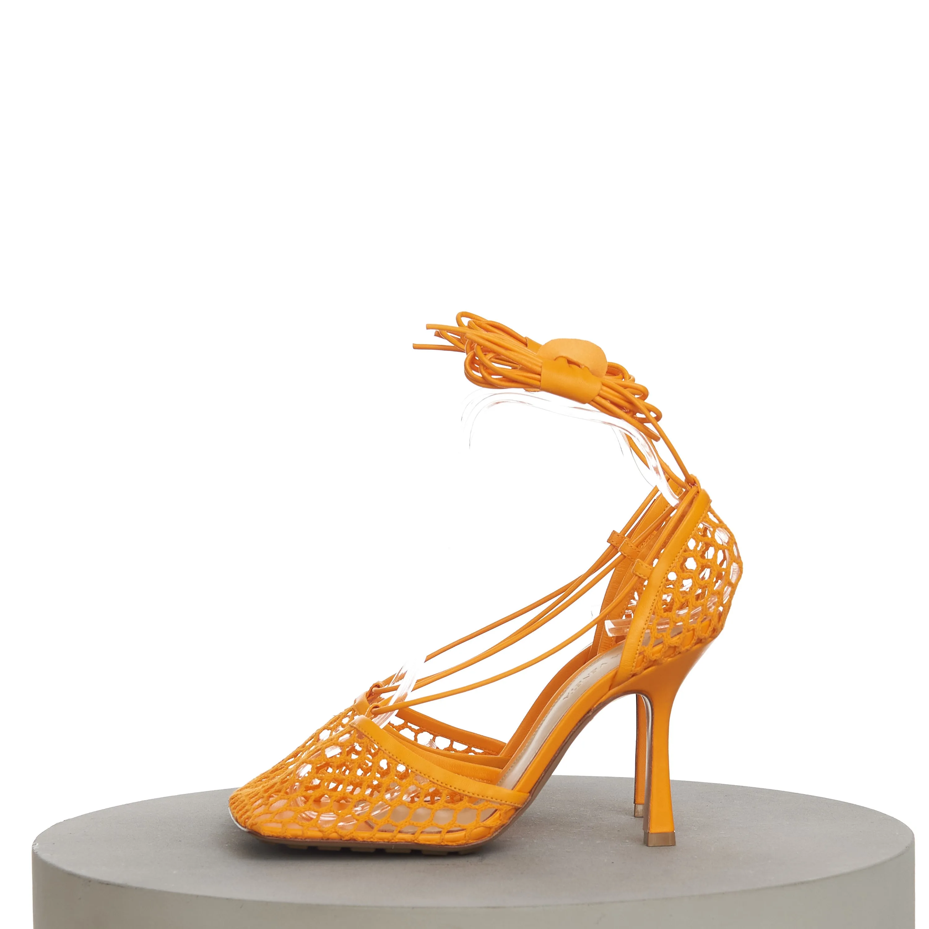 Stretch Sandals In Tangerine Orange Mesh & Leather