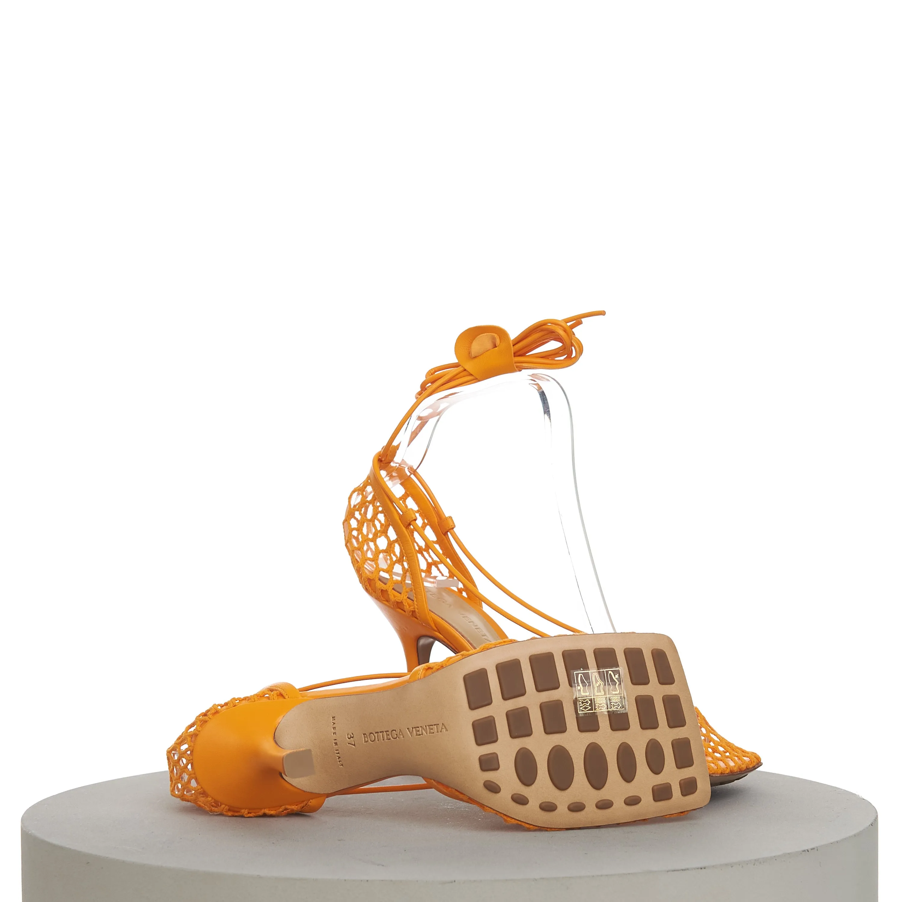 Stretch Sandals In Tangerine Orange Mesh & Leather
