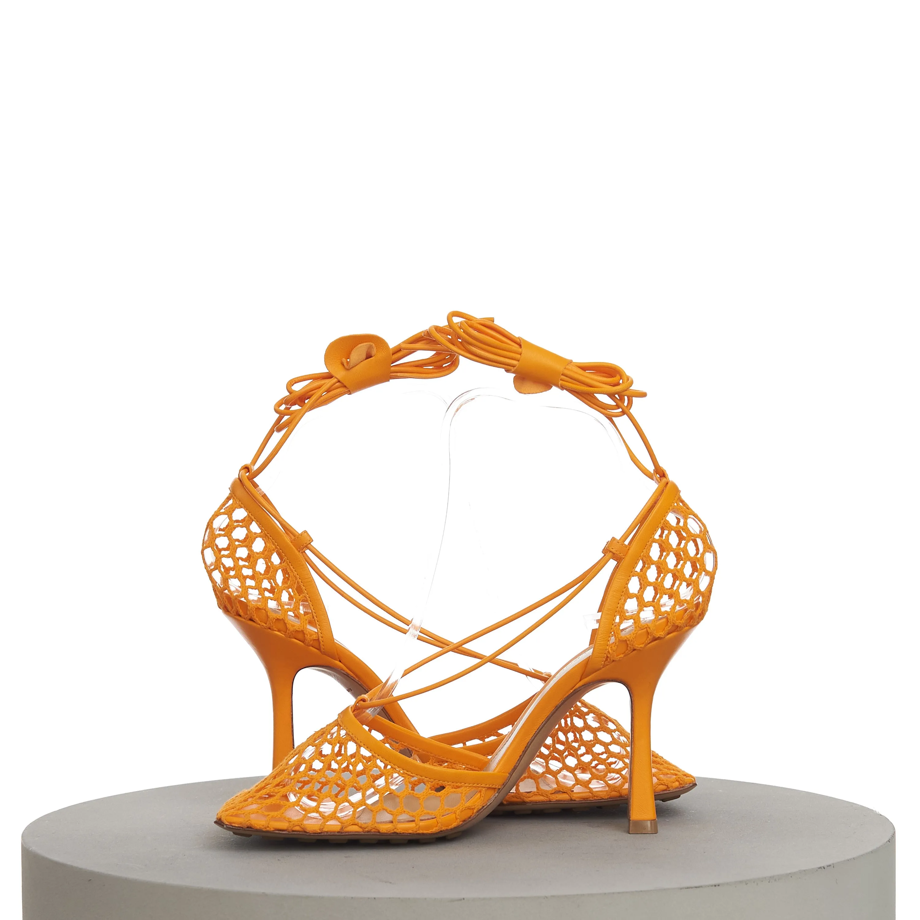 Stretch Sandals In Tangerine Orange Mesh & Leather