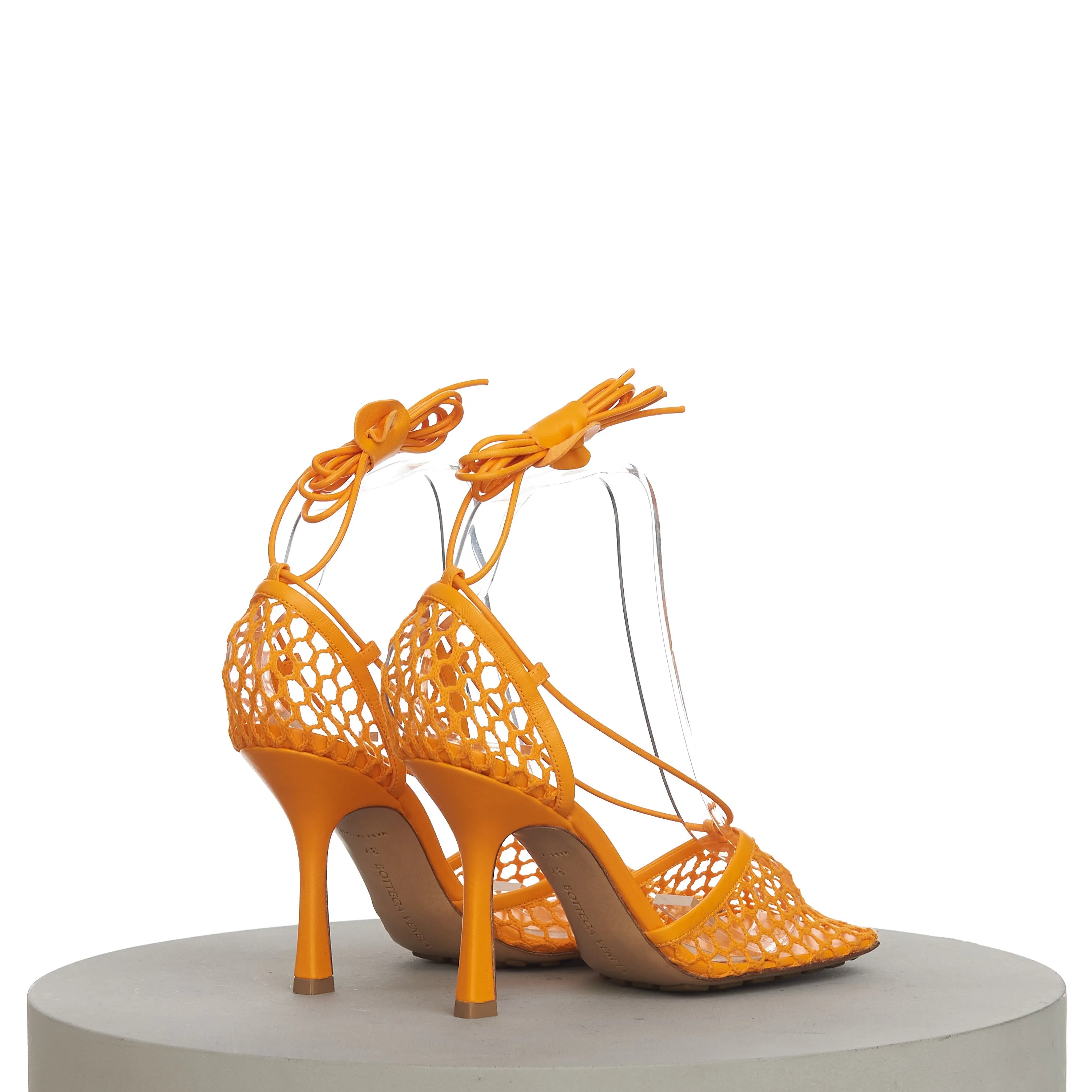 Stretch Sandals In Tangerine Orange Mesh & Leather