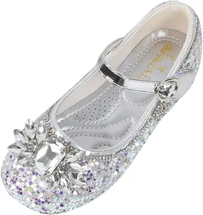 Toddler Girl Shoes Little Kids Glitter Sequins Princess Dress Shoes Low Heels Rhinestone Buckle Mary Jane Sandals