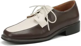 Two Tone Oxfords for Women, Round Toe Lace Up Low Heel Dress Shoes