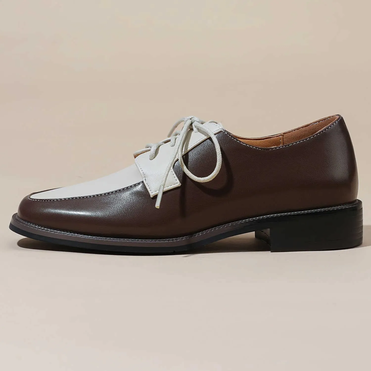 Two Tone Oxfords for Women, Round Toe Lace Up Low Heel Dress Shoes