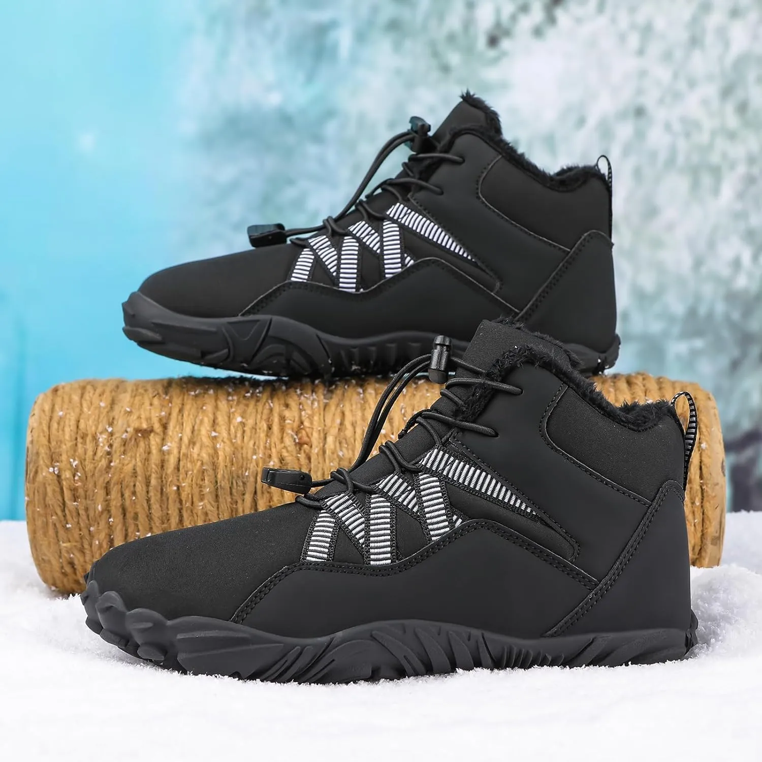 Winter Shoes for Women Warm Fur Lined Snow Shoes Zero Drop Sole Sneakers Minimalist Barefoot Shoes Lightweight Waterproof Winter Boots