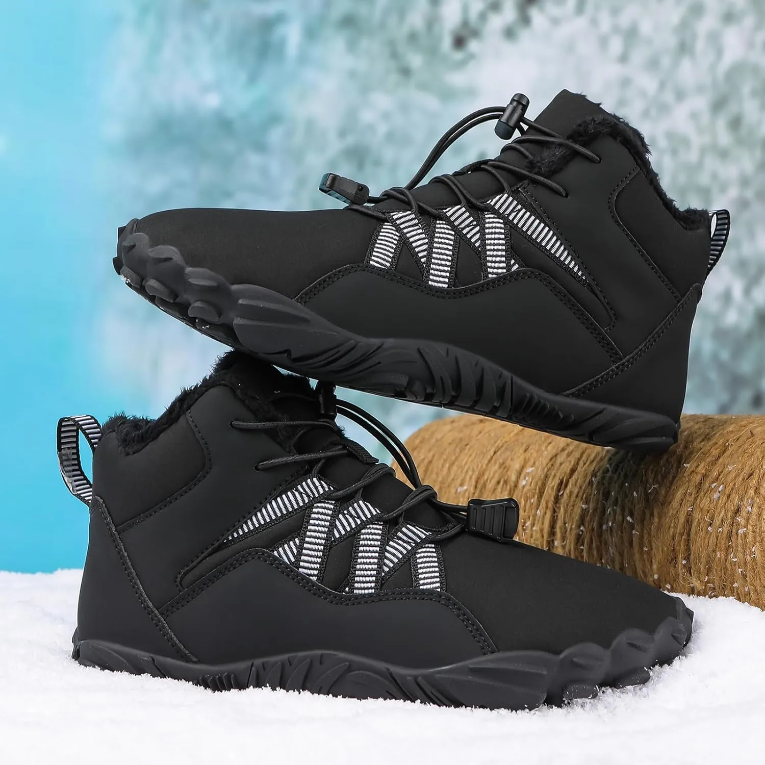 Winter Shoes for Women Warm Fur Lined Snow Shoes Zero Drop Sole Sneakers Minimalist Barefoot Shoes Lightweight Waterproof Winter Boots