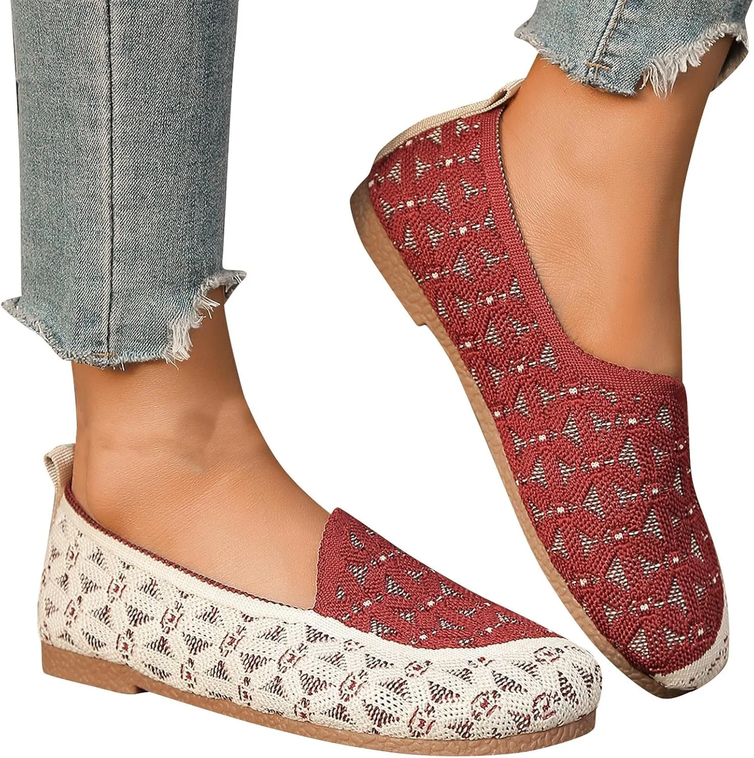 Women's Flying Weave Flat Shoes Retro Fashion Hollow Walking Shoes Casual Mesh One Stirrup Breathable Single Shoes