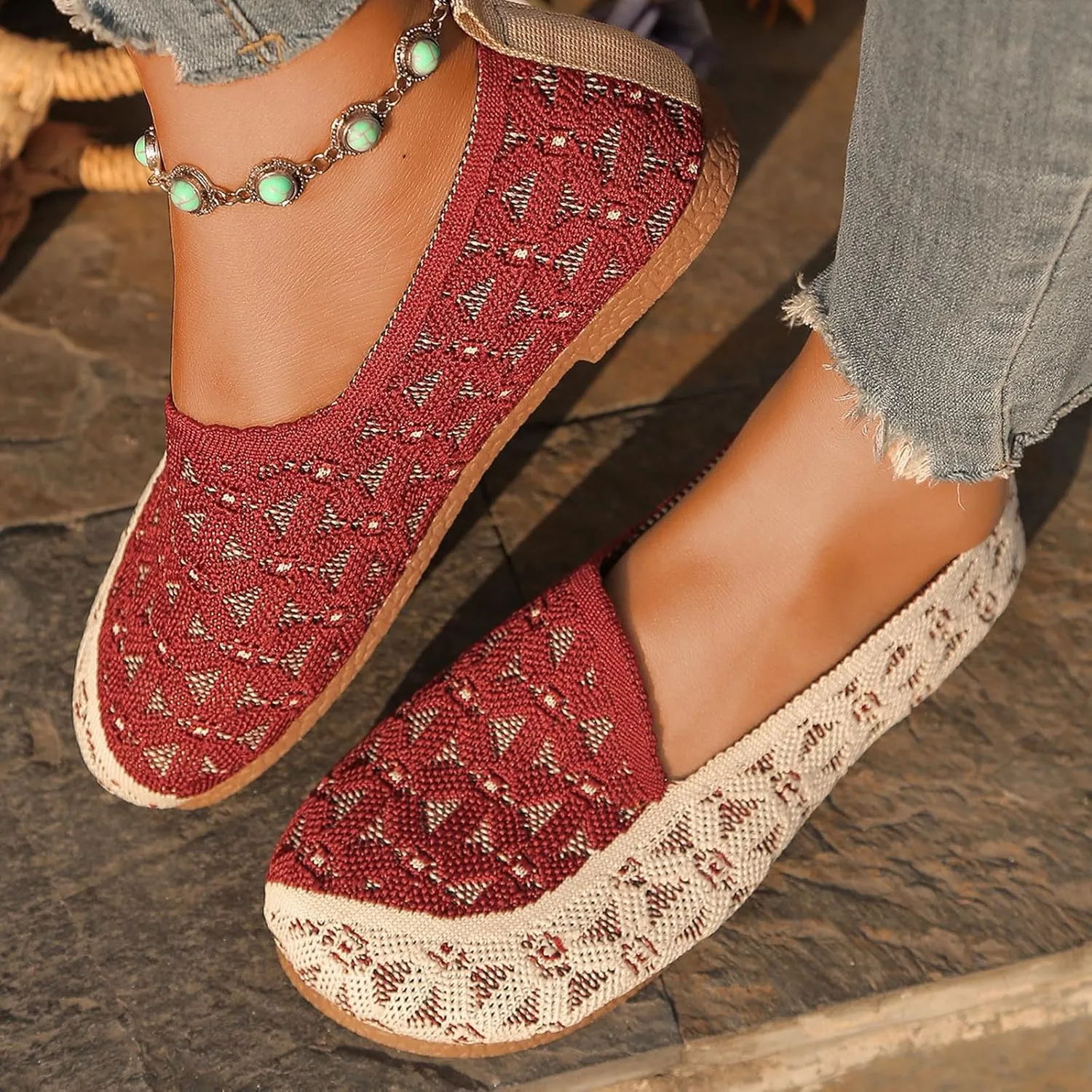 Women's Flying Weave Flat Shoes Retro Fashion Hollow Walking Shoes Casual Mesh One Stirrup Breathable Single Shoes