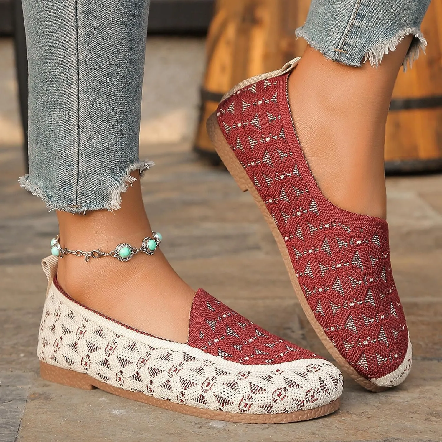 Women's Flying Weave Flat Shoes Retro Fashion Hollow Walking Shoes Casual Mesh One Stirrup Breathable Single Shoes