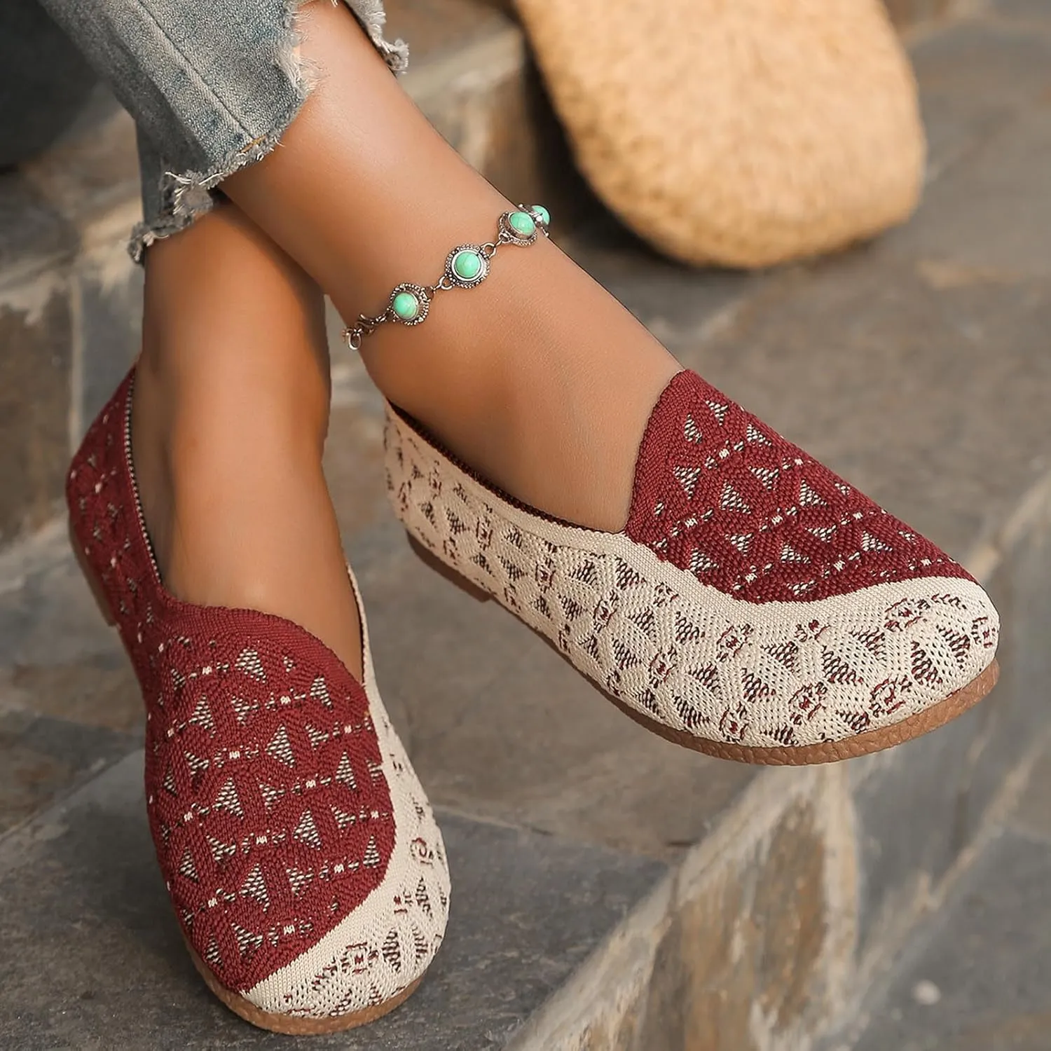 Women's Flying Weave Flat Shoes Retro Fashion Hollow Walking Shoes Casual Mesh One Stirrup Breathable Single Shoes