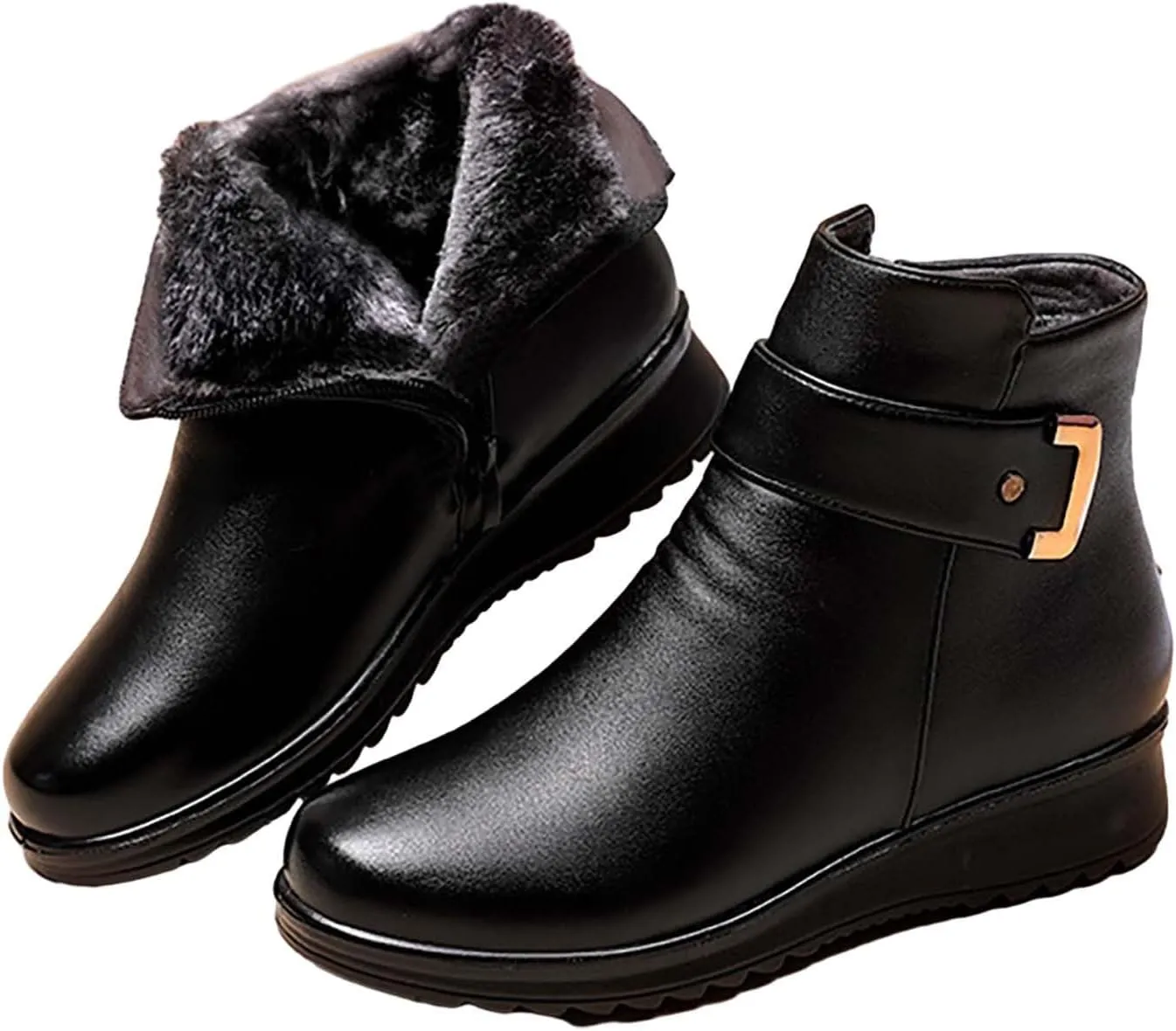 Womens Snow Boots Black Slip On Snow Boots for Ladies Women Winter Snow Boots Warm Fur Lined Shoes Snow Women Non Slip Work Shoes Women Men's Winter Booties