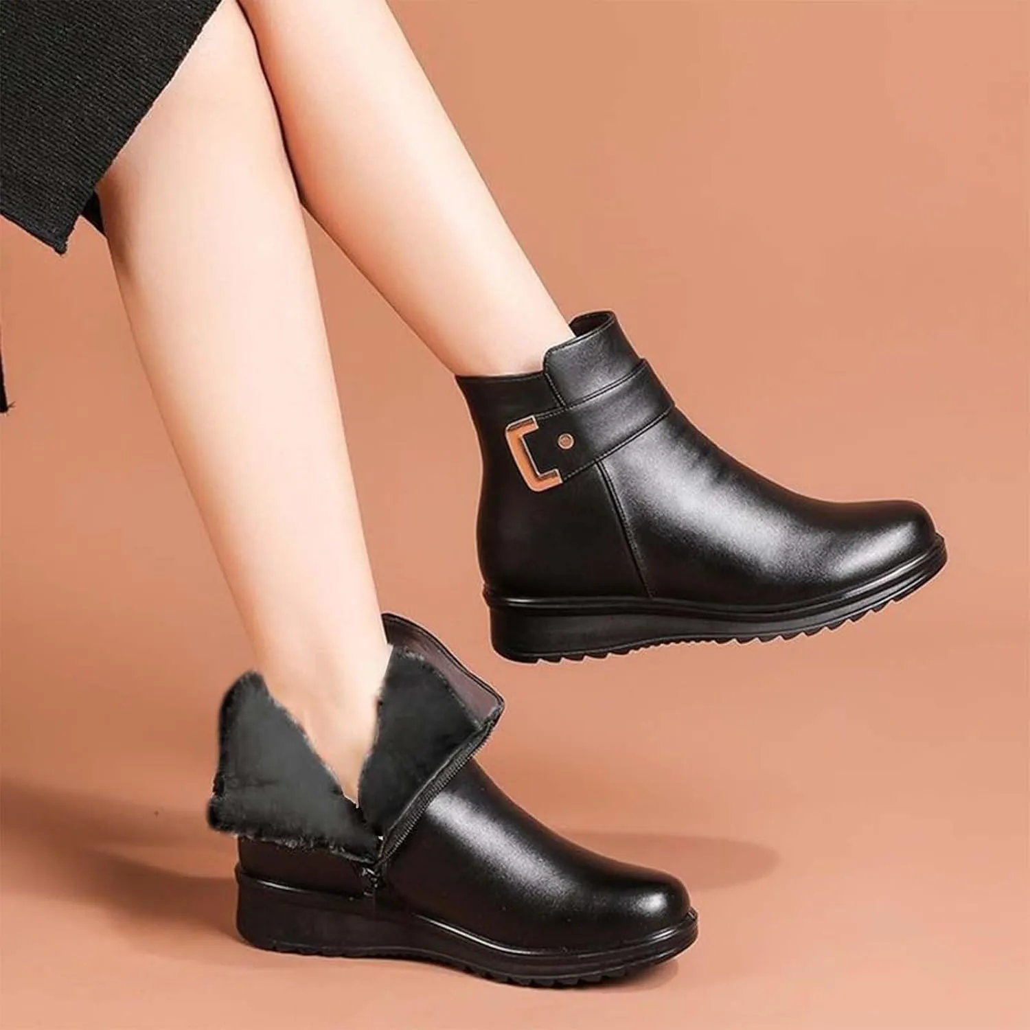 Womens Snow Boots Black Slip On Snow Boots for Ladies Women Winter Snow Boots Warm Fur Lined Shoes Snow Women Non Slip Work Shoes Women Men's Winter Booties
