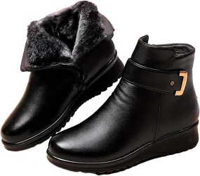 Womens Snow Boots Black Slip On Snow Boots for Ladies Women Winter Snow Boots Warm Fur Lined Shoes Snow Women Non Slip Work Shoes Women Men's Winter Booties