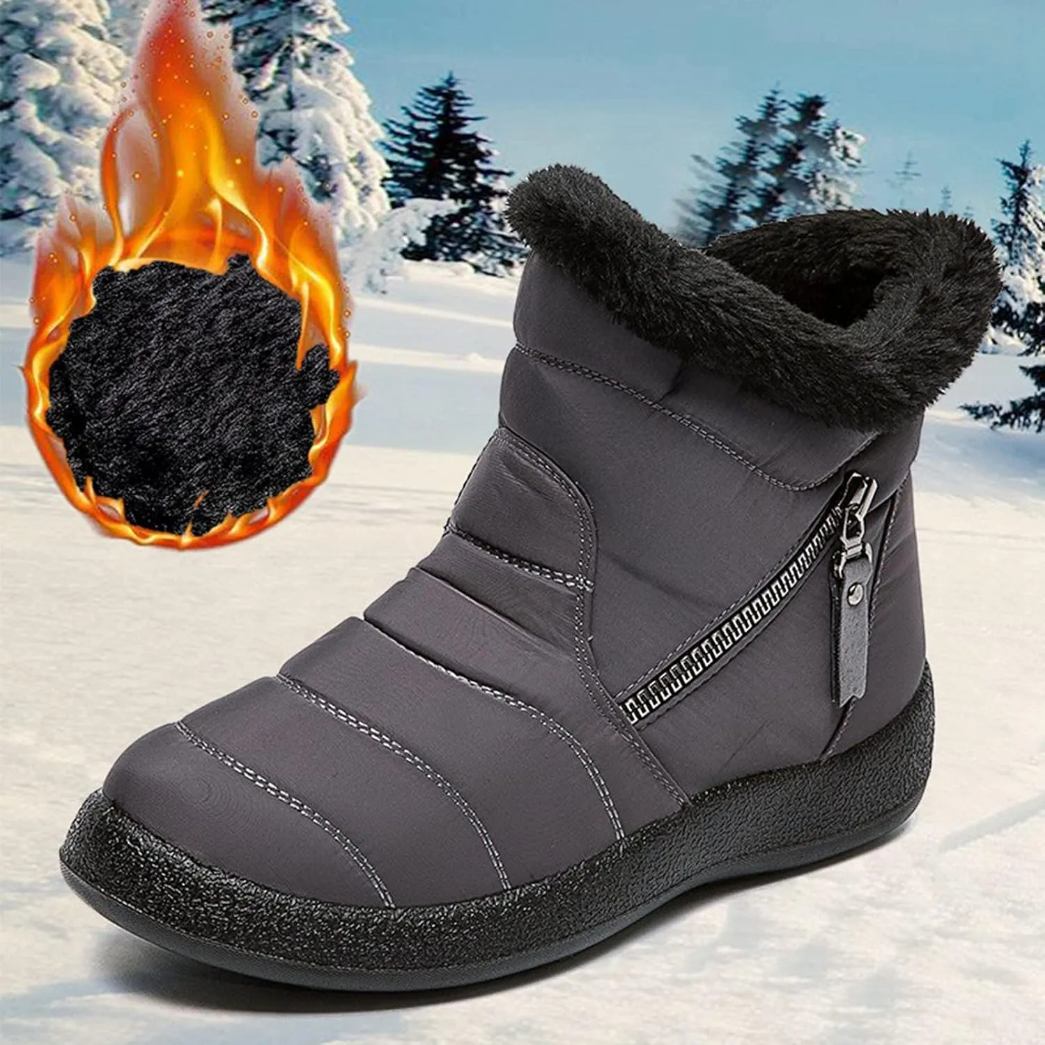 Womens Snow Boots Slip On Winter Boots for Ladies 2024 Womens Snow Boots Winter Fur Lined Ankle Boot Winter Boot for Elderly Women Wide Calf Boots for Women Mens Snow Booties