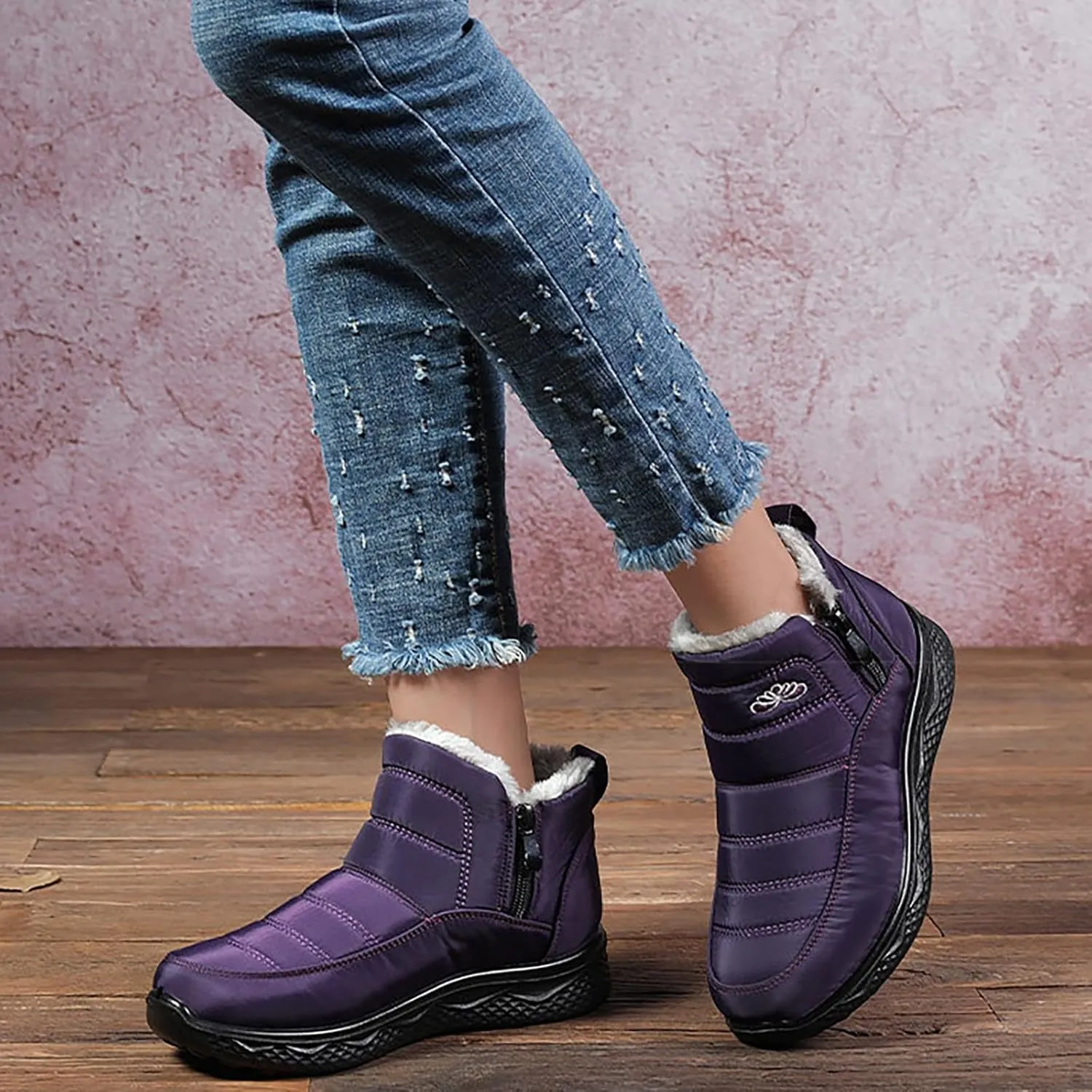 Womens Winter Snow Boots Women Ankle Booties Warm Fu Lined aterproof Insulated Slip On Outdoor Shoes