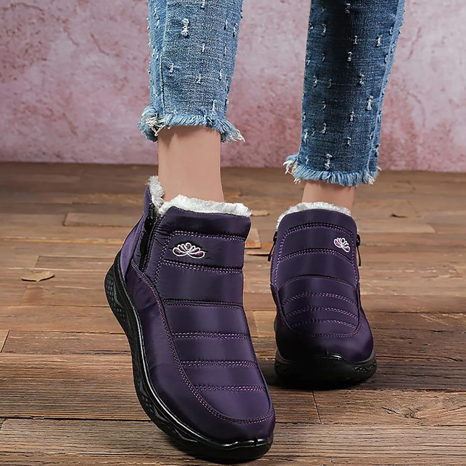 Womens Winter Snow Boots Women Ankle Booties Warm Fu Lined aterproof Insulated Slip On Outdoor Shoes