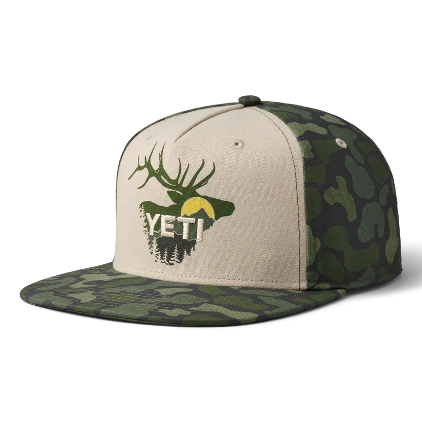 Yeti Sunrise Elk Flat Brim Hat Green Camo