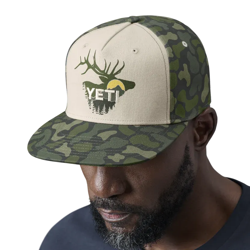 Yeti Sunrise Elk Flat Brim Hat Green Camo